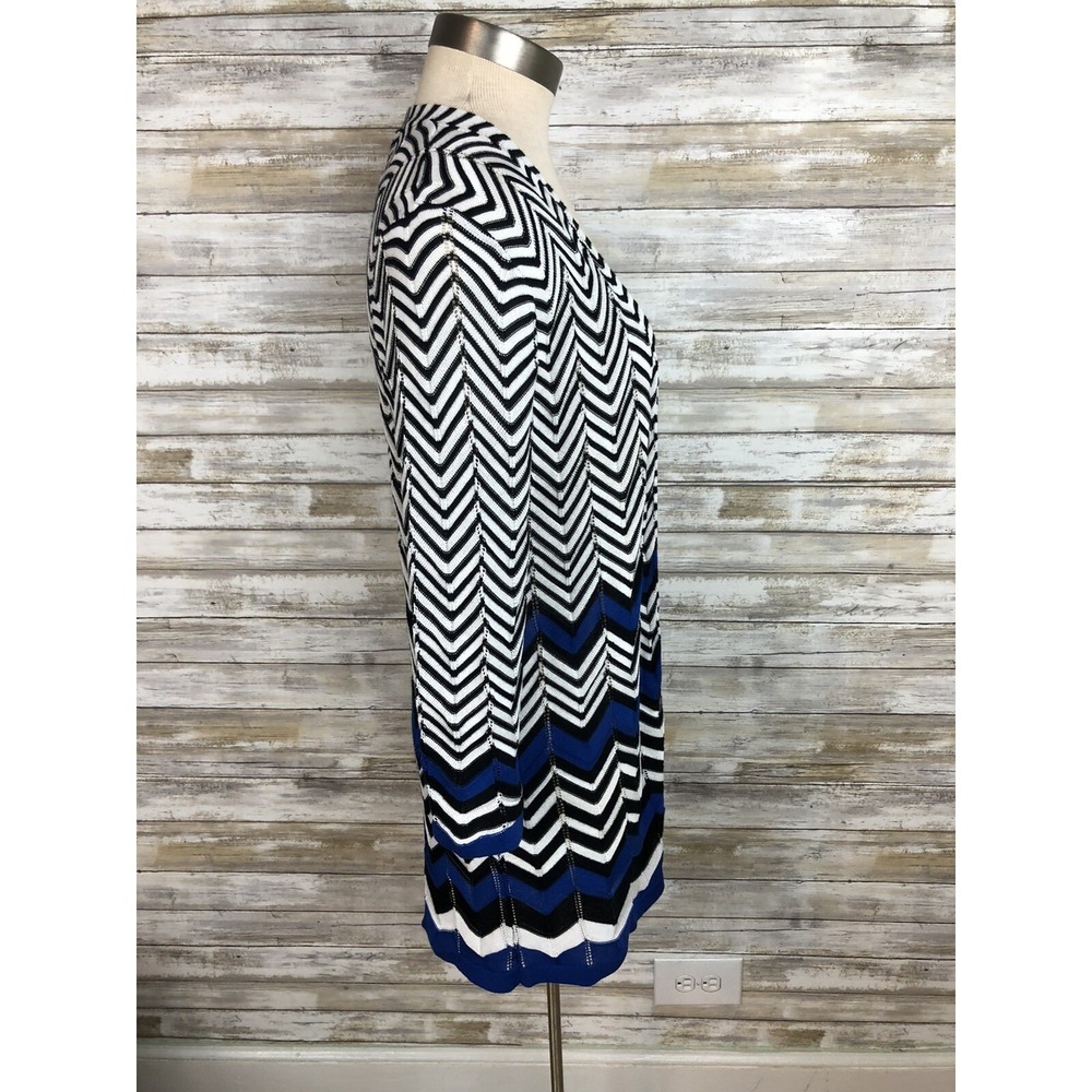 Chico's Open Cardigan Sweater Size 1 - Blue White Black Chevron M - Picture 7 of 8